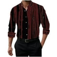 thumbnail image 2 of VgaVtl Long Sleeve Shirts for Men Button up Dress Shirts Standing Collar Clothes for Men Striped Red Business Cardigan Shirts, 2 of 3