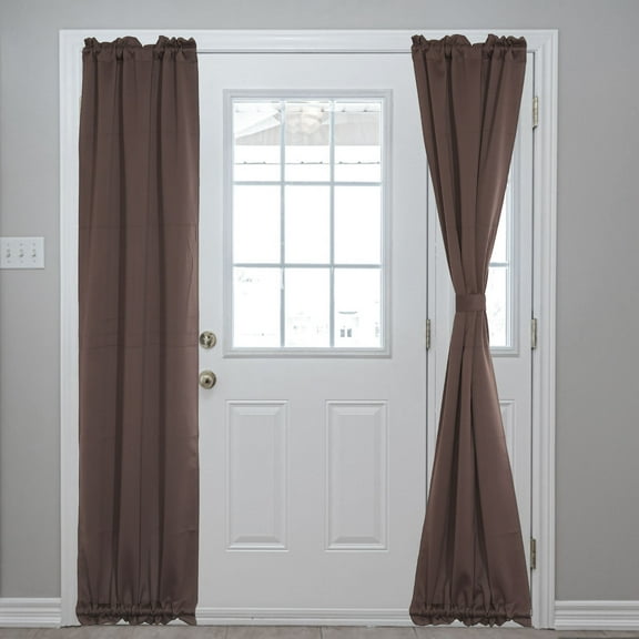 Blackout Door Curtains, French Side Door Window Curtain for Privacy, Rod Pocket Door Curtain Tie Up Shade for Patio Front Door Window, Brown, 25" x 72", 1 Panel