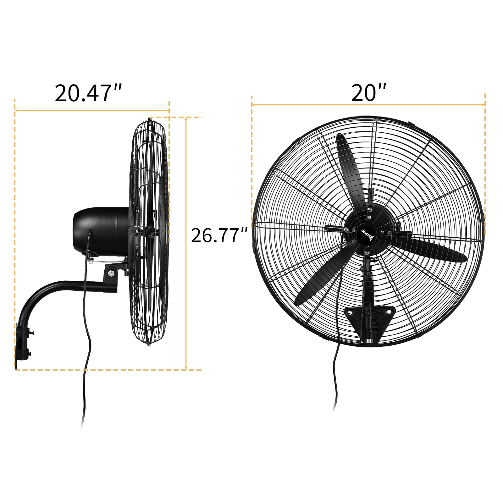 20in High Velocity Wall Mount Fan Oscillating,Industrial Fan with 4 Speed Ventilation, 100% BLDC Copper Motor, 4963CFM Heavy Duty Metal Fan for Outdoor Indoor Use