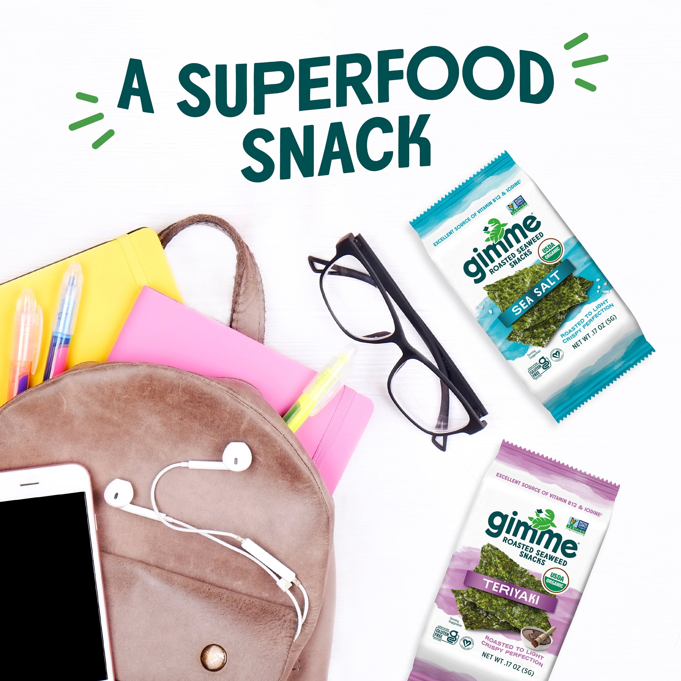 (6 pack) Gimme Organic Roasted Seaweed Snacks, Teriyaki Flavor, 4 Count, Light and Crispy