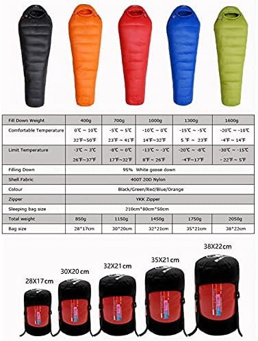 4 Seasons Camping Goose Down Sleeping Bag, Mummy Down Sleeping Bag, Soft Touch, Compression Stuff Sack