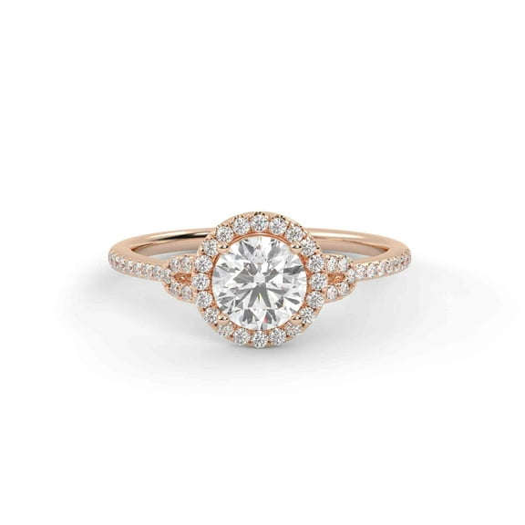 IGI Certified Halo Solitaire Engagement Ring, 1.00 Cttw Round Cut Lab Grown Diamond Rings for Women In 18K Solid Rose Gold F-G, VS-SI Quality Ring Size-7.5