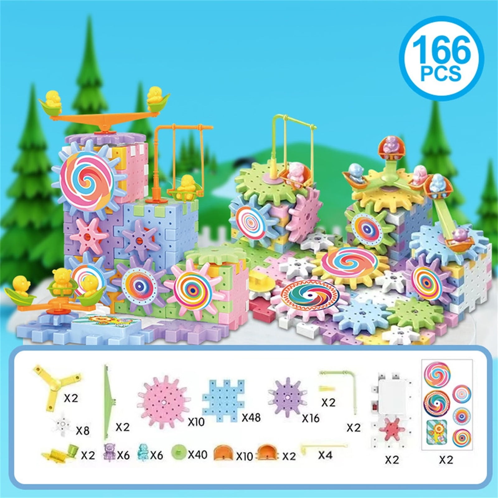 EGNMCR 166pc DIY Electric Building Block Wheel Rotating Building Block Track Car Children Puzzle Early Assembly Of Large Toys Gift for Boys and Girls