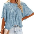 thumbnail image 3 of USSUMA Summer Tops for Women Trendy Flowy Loose Comfy Flare 3/4 Sleeve Dressy Shirts Blouses Crewneck Women's Tops Summer 2022 Floral Lace Casual Tshirts Tunic Plus, 3 of 5