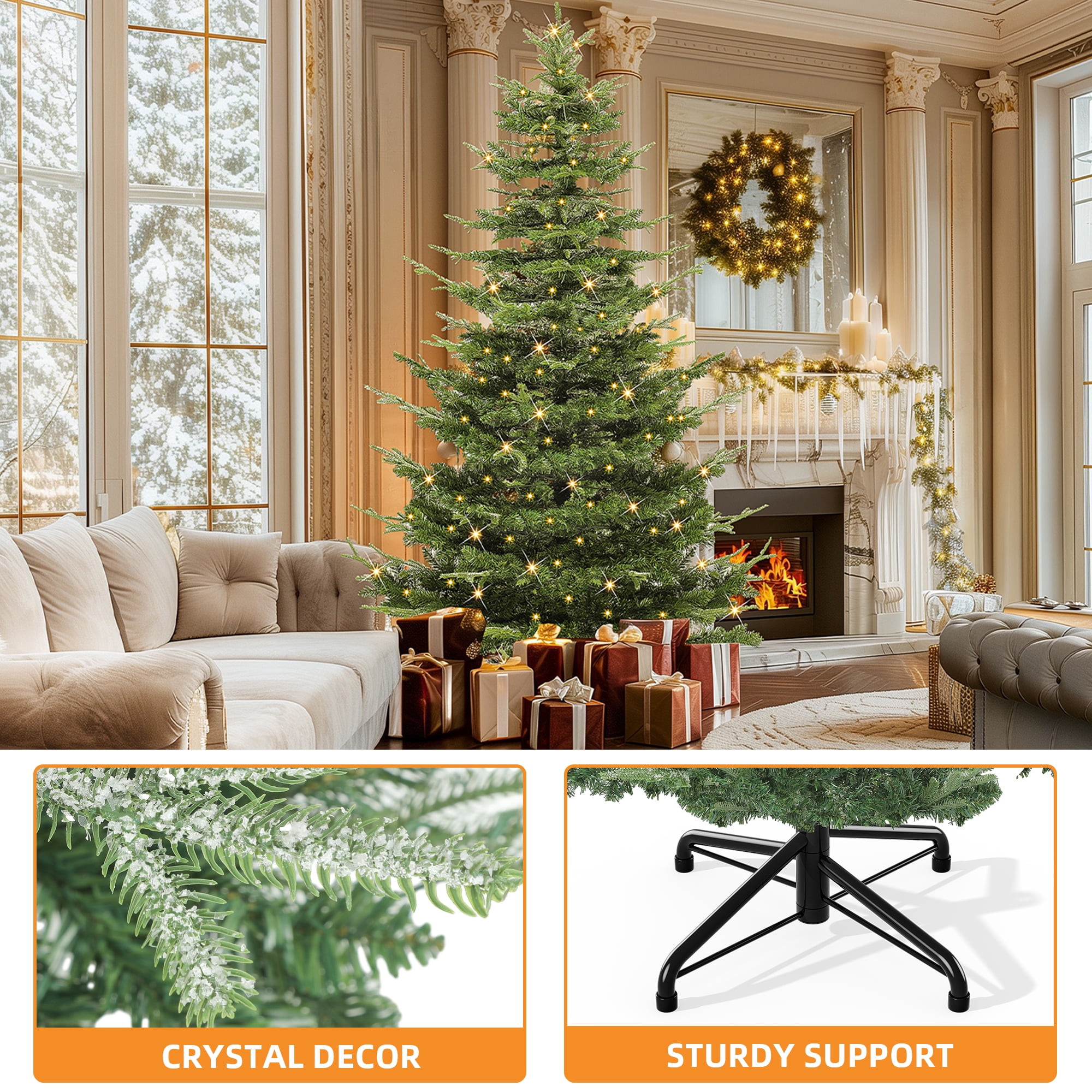 Uforic 7.5ft Pre-Lit Aspen Fir Christmas Tree,Holiday Crystal Decoration Layered Christmas Tree with 1319 PE & PVC Branch Tips and 700 Lights,Green