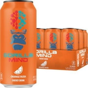 Gorilla Mind Energy Drink | Unmatched Energy  Amplified Focus | N-Acetyl-L-Tyrosine, Alpha-GPC, 200mg Caffeine, Uridine, Saffron | 0 Sugar Or Artificial Colors | 16oz, 12-Pack (Orange Rush)