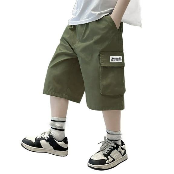 Tfken Trousers For Boys Children Daily Wear Cargo Comfort Waist Fall Army Green Pants Size 4-5 Years