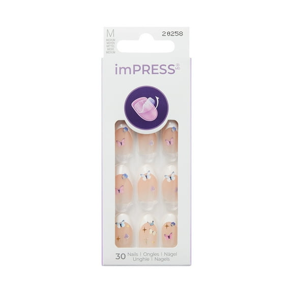 Kiss Impress Design Press On Nails , ‘Summer Camp’, White, Medium Oval, 30 Count