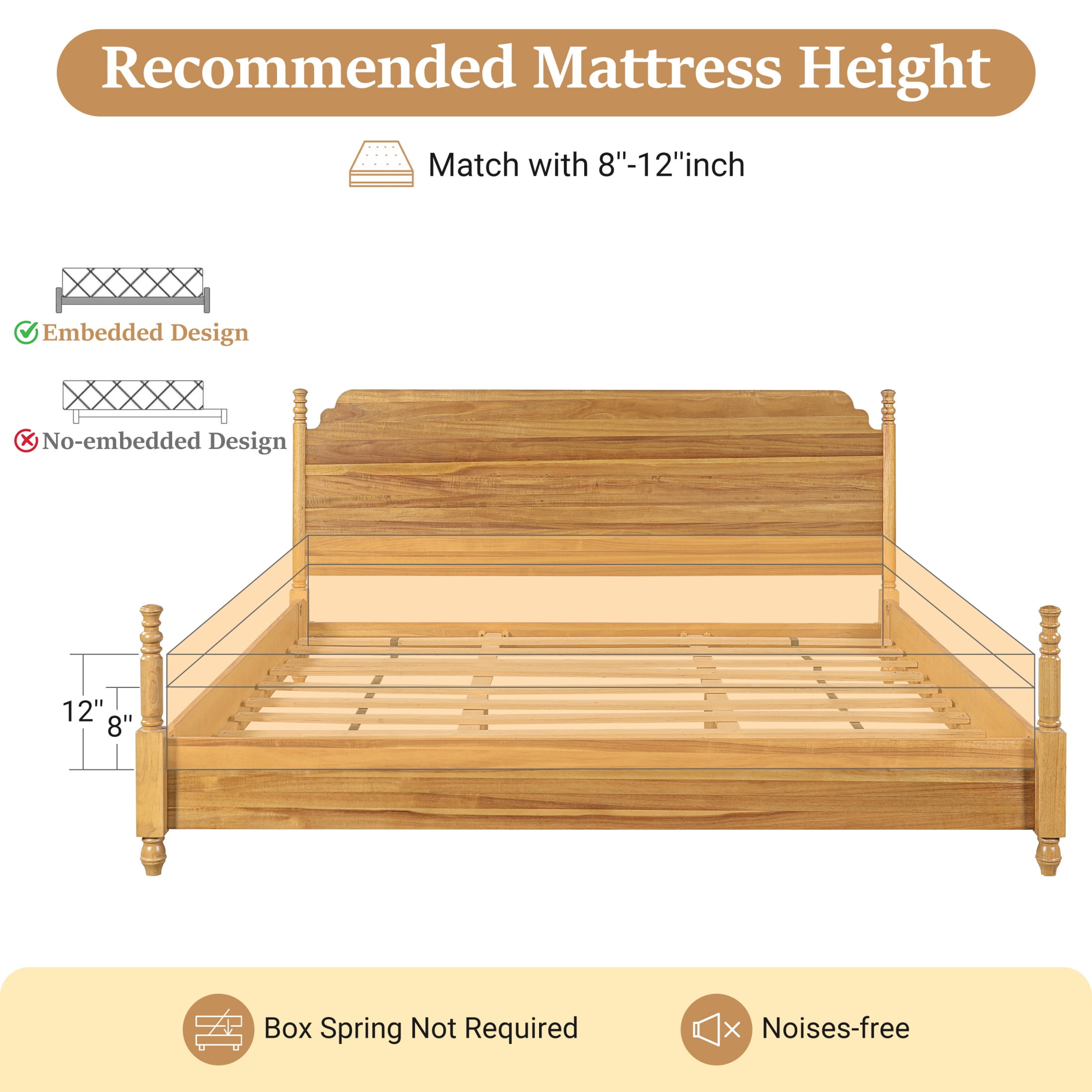 Christopher Knight Home Farmhouse King Platform Bed with Curved Headboard, Turned Legs, Teak Brown