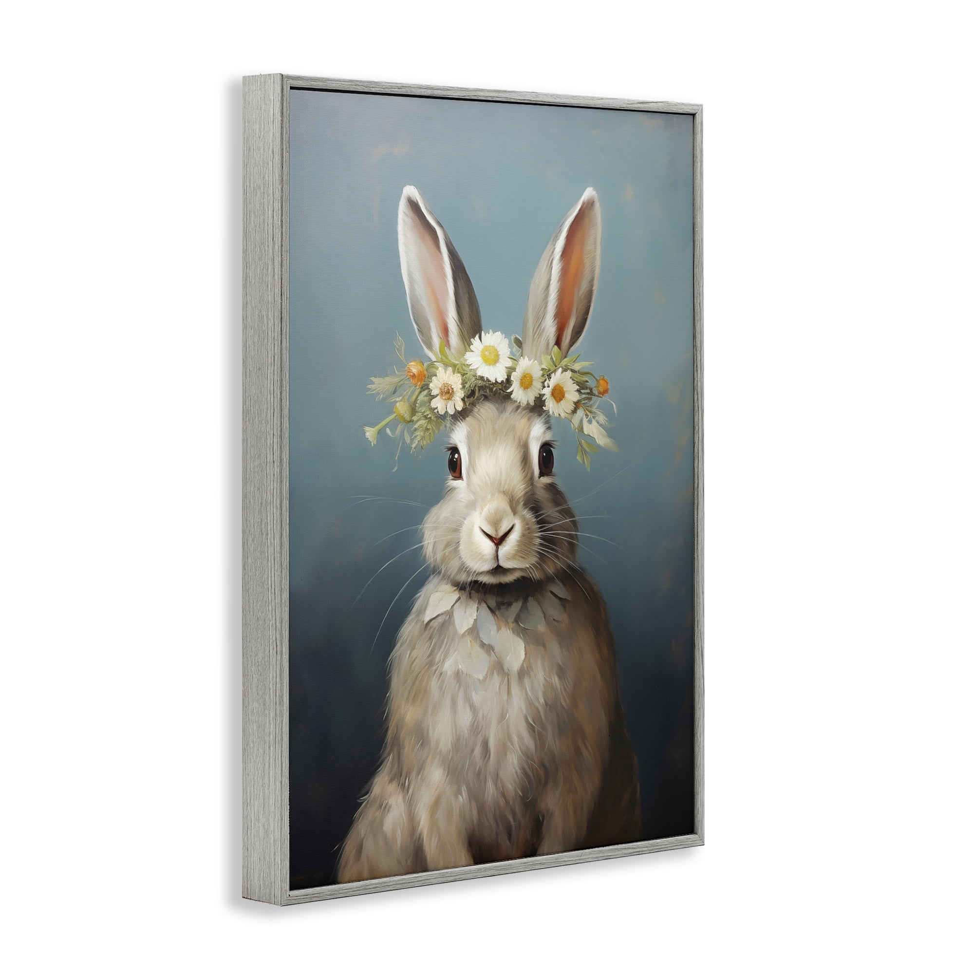 Stupell Industries Daisy Crowned Bunny Portrait Gray Framed Giclee Art, design by Heidi Kuntz