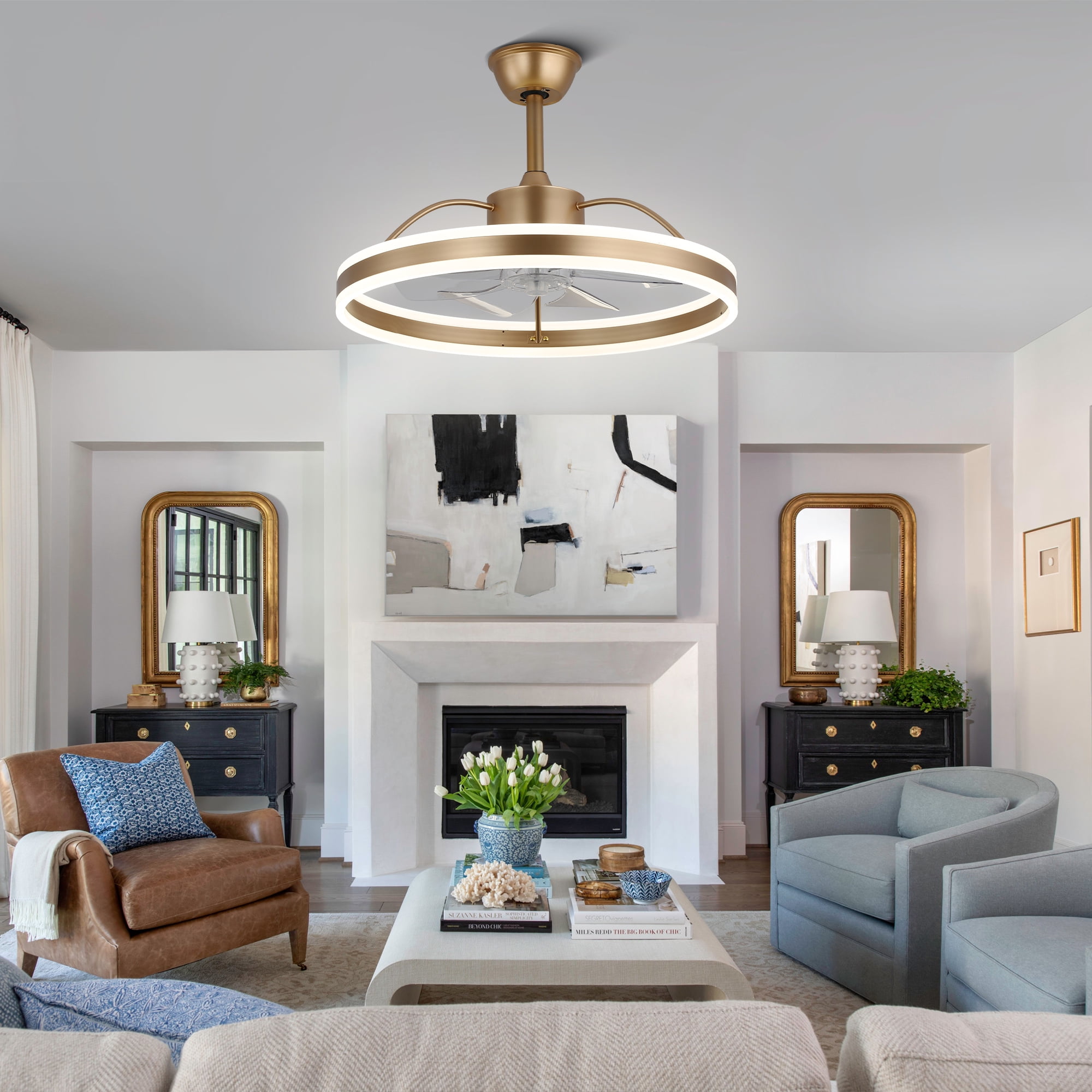 Bella Depot Modern 24'' 34W LED Light Reversible Ceiling Fan with Remote and App Control