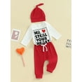 thumbnail image 2 of Bagilaanoe 3pcs Newborn Baby Boys Valentines Day Clothes Long Sleeve Romper Tops + Sweatpants + Hat 3M 6M 12M 18M Infant Pants Set, 2 of 8