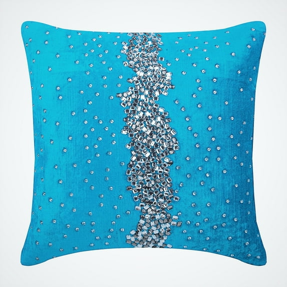Decorative Turquoise Blue European Sham Pillow Covers 26x26 inch (65x65 cm), Velvet Euro Size Pillow Shams, Abstract, Crystals, Rhinestones, Modern Euro Size Pillow - Blue Diamond Girl