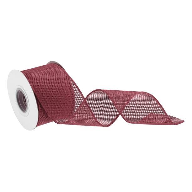 Cinta de Arpillera con Borde de Alambre Rosa Oscuro 2-2/1 Pulgadas x 10 Yardas Cinta con Alambre para Empaque de Regalos, Con Rodillo