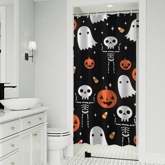 Halloween Ghosts Pumpkins and Skeletons Shower Curtain 36"x72" ,Bathroom Decorative Shower Curtains Set with 12 Hooks,Modern Waterproof Washable Shower Curtain