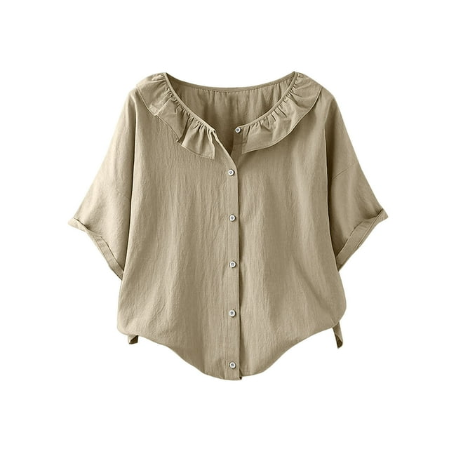 Blouses pour Femmes Col Rond Décontracté Bouton Basique Confortable Tee Lounge Tendance Léger Été Vacances Chemise Douce 2025