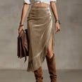 thumbnail image 2 of Falda de Franja para Mujeres de Cintura Alta Bodycon Midi Asimétrica Split Western Style, 2 of 8