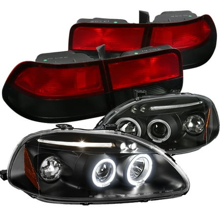- Spec-D Tuning 1996-1998 Honda Civic Coupe Black Halo Led Projector Headlights + Red Smoke Tail Lamps (Left + Right) 96 97 98