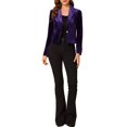 thumbnail image 2 of INSPIRE CHIC Women's Velvet Blazer Lapel Collar Long Sleeve Button Wear-to-Work Suit Jacket M Dark Purple, 2 of 8