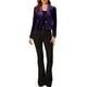 thumbnail image 2 of BLAZER DE VELVET CHIC PARA MUJERES CON SOLAPA Y MANGAS LARGAS, CHAQUETA DE TRAJE PARA TRABAJAR, TALLA 2XL, MORADO OSCURO, 2 of 7
