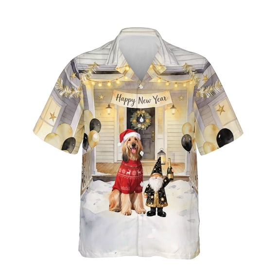 Happy New Year 2026 Afghan Hound Santa Gnome Holiday Party Snow Hawaiian Shirt Breathable Summer Unisex Merch Dog Lover - 13019