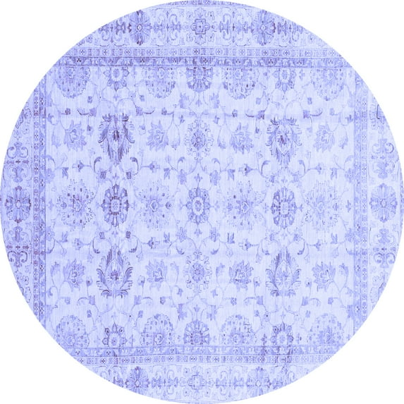Ahgly Company Machine Washable Indoor Round Oriental Blue Traditional Area Rugs, 6' Round