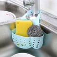 thumbnail image 2 of Soporte de esponja para fregadero, caja para fregadero de cocina con colgante, plato de soporte para jabón de plástico ajustable, cesta de almacenamiento azul + verde, 2 uds., 2 of 5