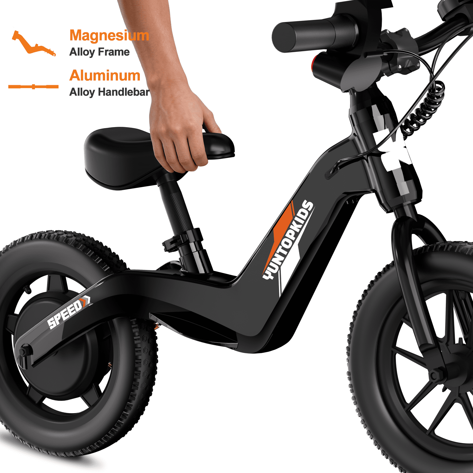 YunTopKids Electric Bike for Kids, 180W Motor Electric Balance Bike with 14 Inch Pneumatic Tires, up to 9.3MPH& 3 Speed Settings, Adjustable Seat for Ages 3-6,Black