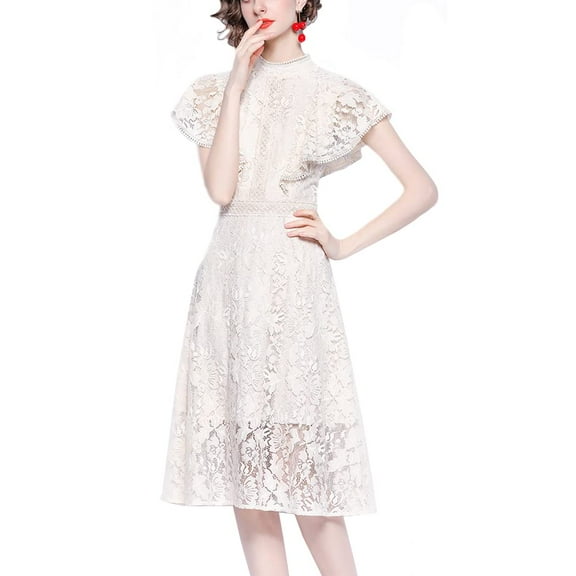 YM YOUMU Women Floral Lace Cap Sleeves Slim Evening Cocktail Dress