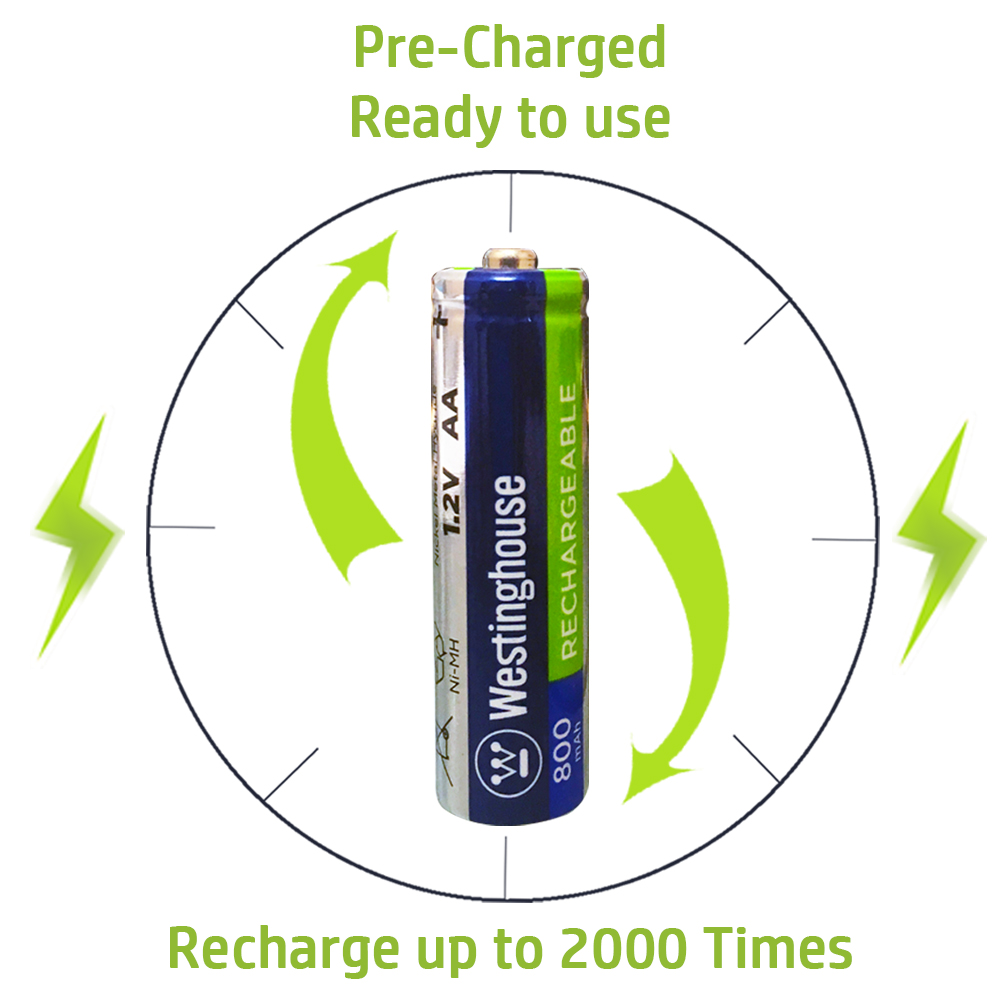 Westinghouse Always Ready Charge AA 1.2 volt 800mah Ni-Mh Solar Rechargeable Battery - LED Garden Light - Pack of 24