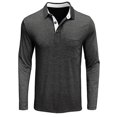 thumbnail image 2 of Men's Henley Shirts Long Sleeve Cotton 3 Button Casual Collared T-Shirt Winter Fall Golf Shirt with Pocket Mens Fashion Henley Shirts Golf Shirts, Dark Gray&M, 2 of 5