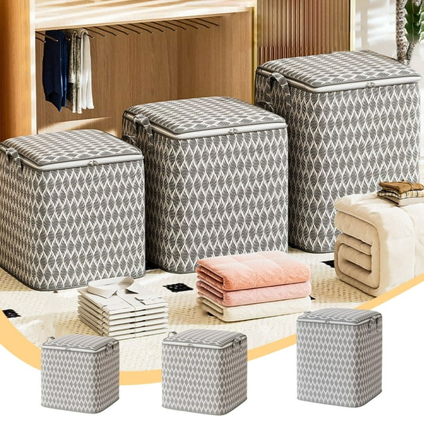 Bolsa de almacenamiento resistente con asas reforzadas – Bolsa de traslado de colcha sobredimensionada, doble cremallera gruesa, organizador plegable de algodón, gris, 60x50x50cm, almacenamiento