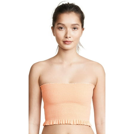 PilyQ PAPAYA Smocked Ruffle Bandeau Bikini Swim Top  US Large