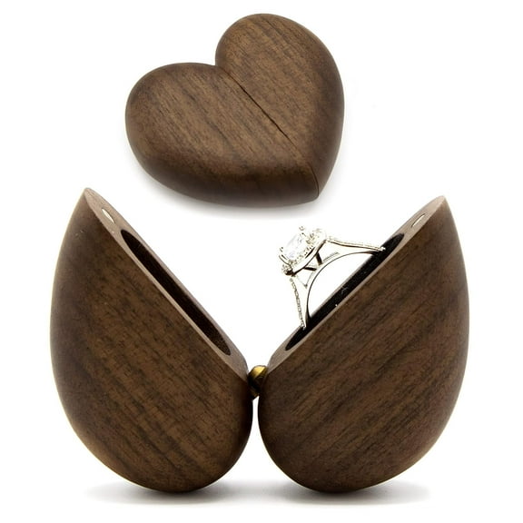 MUUJEE Heart Shaped Slim Secret Engagement Ring Box Wooden Pocket SIze Secret Ring Box for Wedding Ceremony Engagement Proposal Ring Bearer Box Ideas