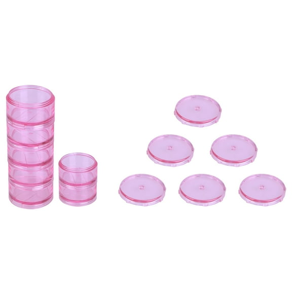 7 Days Clear Stackable Pill Box Portable Mini Sealed Pill Organizer Round Medicine Case (Pink)