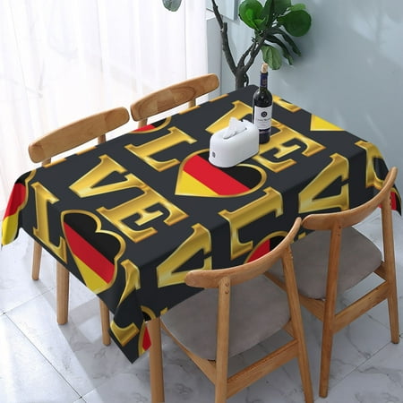 

Tablecloth Love Typography Germany Flag Gold Lettering Table Cloth For Rectangle Tables Waterproof Resistant Picnic Table Covers For Kitchen Dining/Party(54x72in)