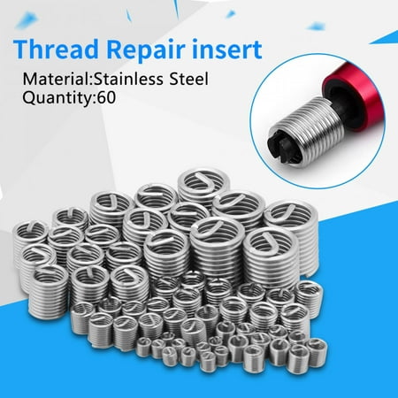 

ESTINK 60pcs Stainless Steel Thread Repair Kit M3 M4 M5 M6 M8 M10 M12 Thread Repair insert Wire Screw Sleeve