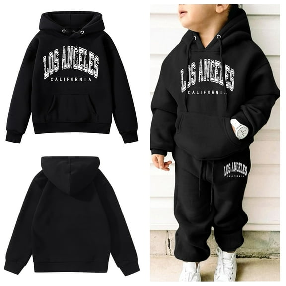 LIUYUNNN Kids Girls Boys Sweatsuit Set 2PC Long Sleeve Black Letter California Hooded Sweatsuits Pullover and Jogger Sweatpants Fall Clothes 4-5 Years Boys Clothes Boys Girl Autumn and Winter Outfits