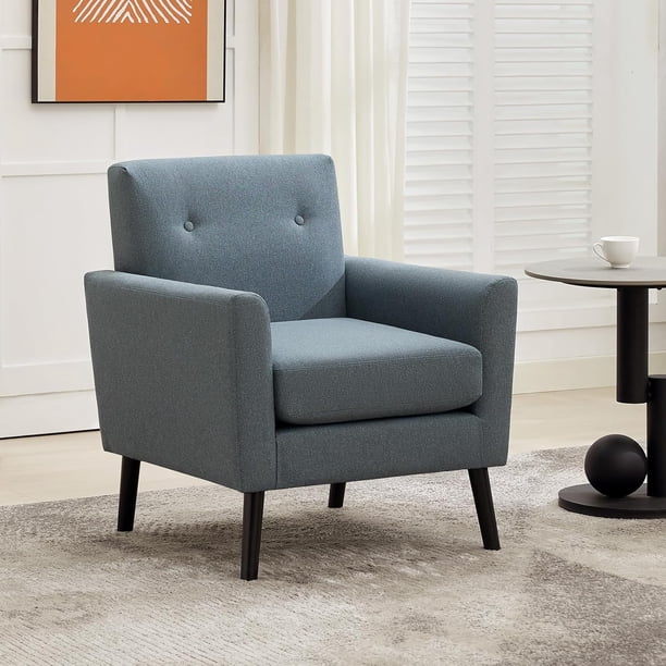 Yeshouse Sillón tapizado moderno de mediados de siglo con patas de madera y cojín grueso. Sillón de lectura compacto con respaldo alto para sala de estar, dormitorio y oficina