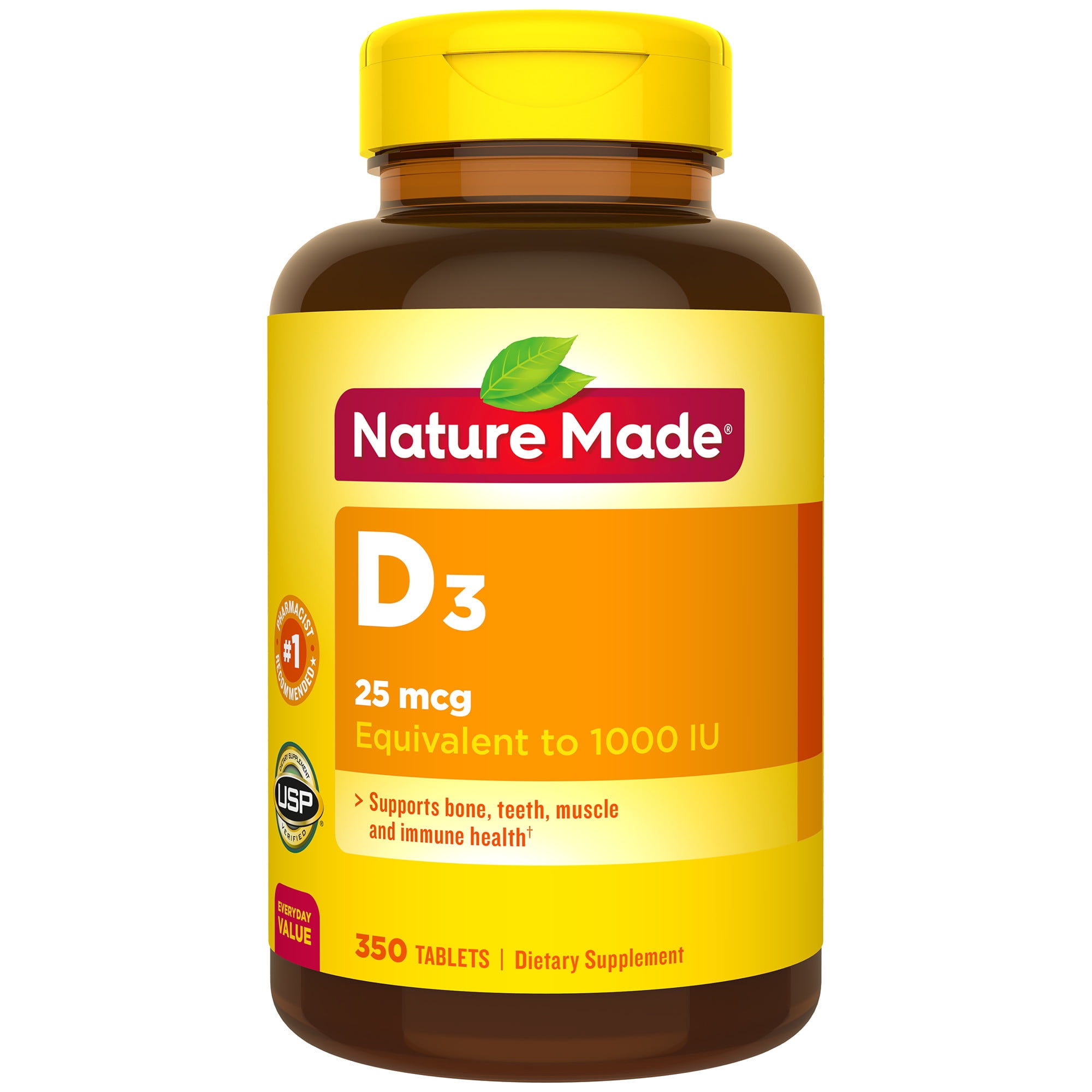 Nature Made Vitamin D3 1000 IU (25mcg) Tablets, 350 Count for Bone