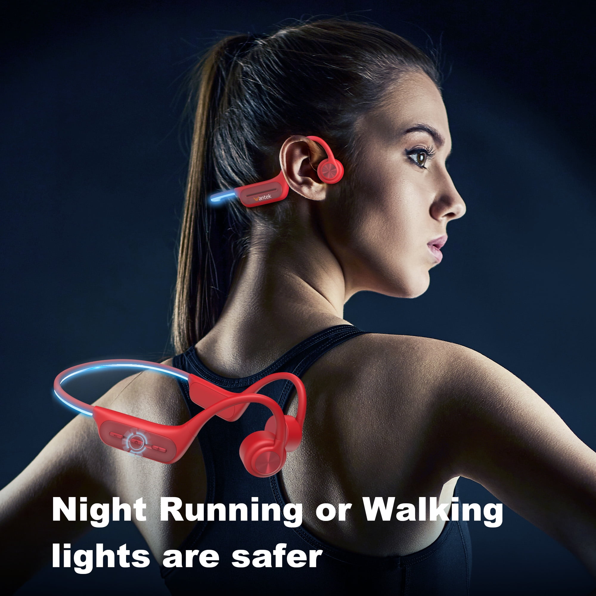 Wantek Bone Conduction Swim Headphones, Open Ear Wireless Bluetooth Headsets, IP68 Headphones with Bluetooth 5.3 for Run, Hike