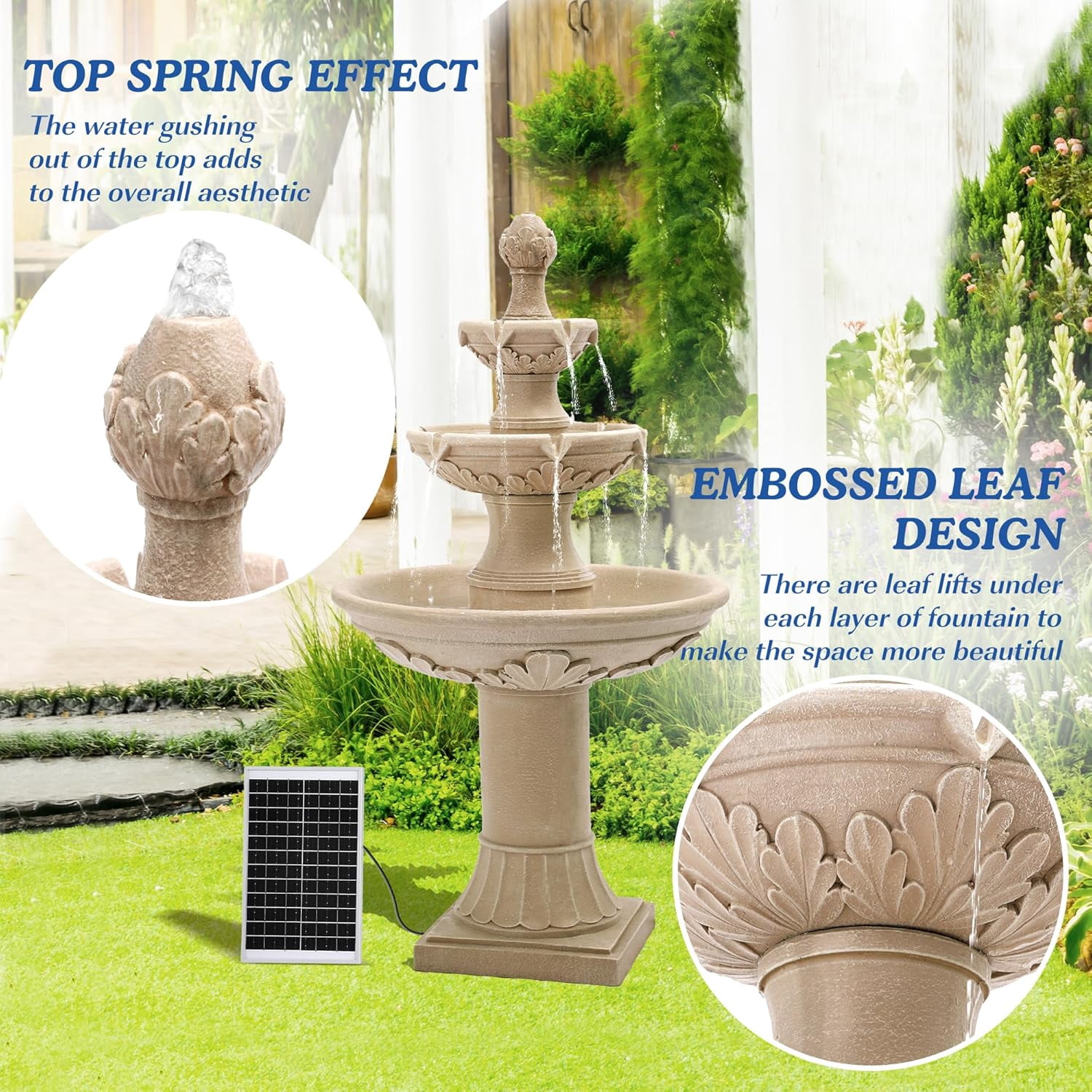 Magic Union Italian Solar Water Fountains Outdoor Garden Decor - 48.4''H Fountain and Waterfall, Large Cascading Indoor Floor-Standing Resin Bubbler Fountain Features W/Pump for Patio, Backyard