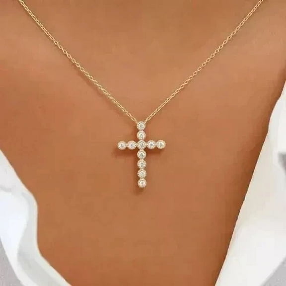 1Ct Round Lab Created Diamond Women's Cross Pendant 14K Yellow Gold Plated