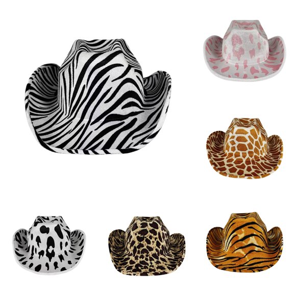 WEIGFI Toddler Boys Girls Cowboy Hat Sun Cap Wide Brim Cap With Adjustable Chin Strap Animal Print Stage Performance Dress Up Casual Outdoor Summer Comfort Beach Caps,White,5-10 Year