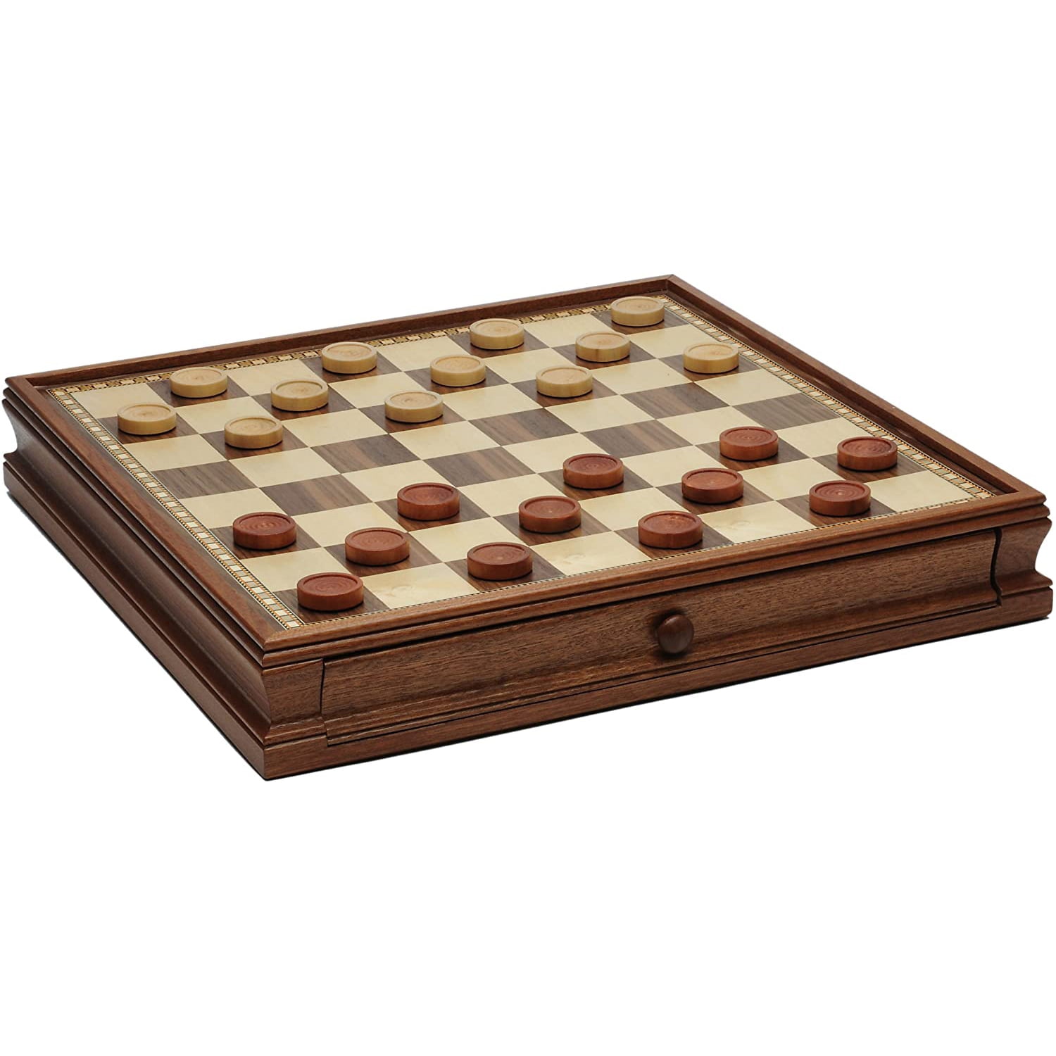 French Staunton Wood Chess & Checkers Set, 15 inch Board with Storage