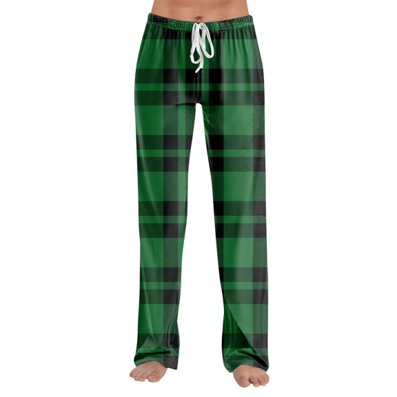 WTOBBY Women's Plaid Print Pajama Pants with Drawstring Elastic Waist, Comfortable Straight Leg Loose Fit for Sleepwear and Yoga Activities,Army Green XL