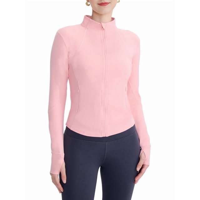 Womens Workout Jackets, Full Zip Slim Fit Athletic Running Sports Track Jacket with Rubber Pink S
