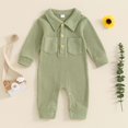 thumbnail image 2 of tarylea Newborn Boys Girls Romper Long Sleeve Turn down Collar Button Bodysuit with Pockets Solid Color Comfy Fall Infant Jumpsuit, 2 of 3