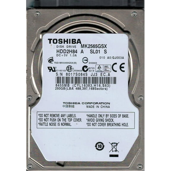 MK2565GSX HDD2H84 A SL01 S China Toshiba 250GB
