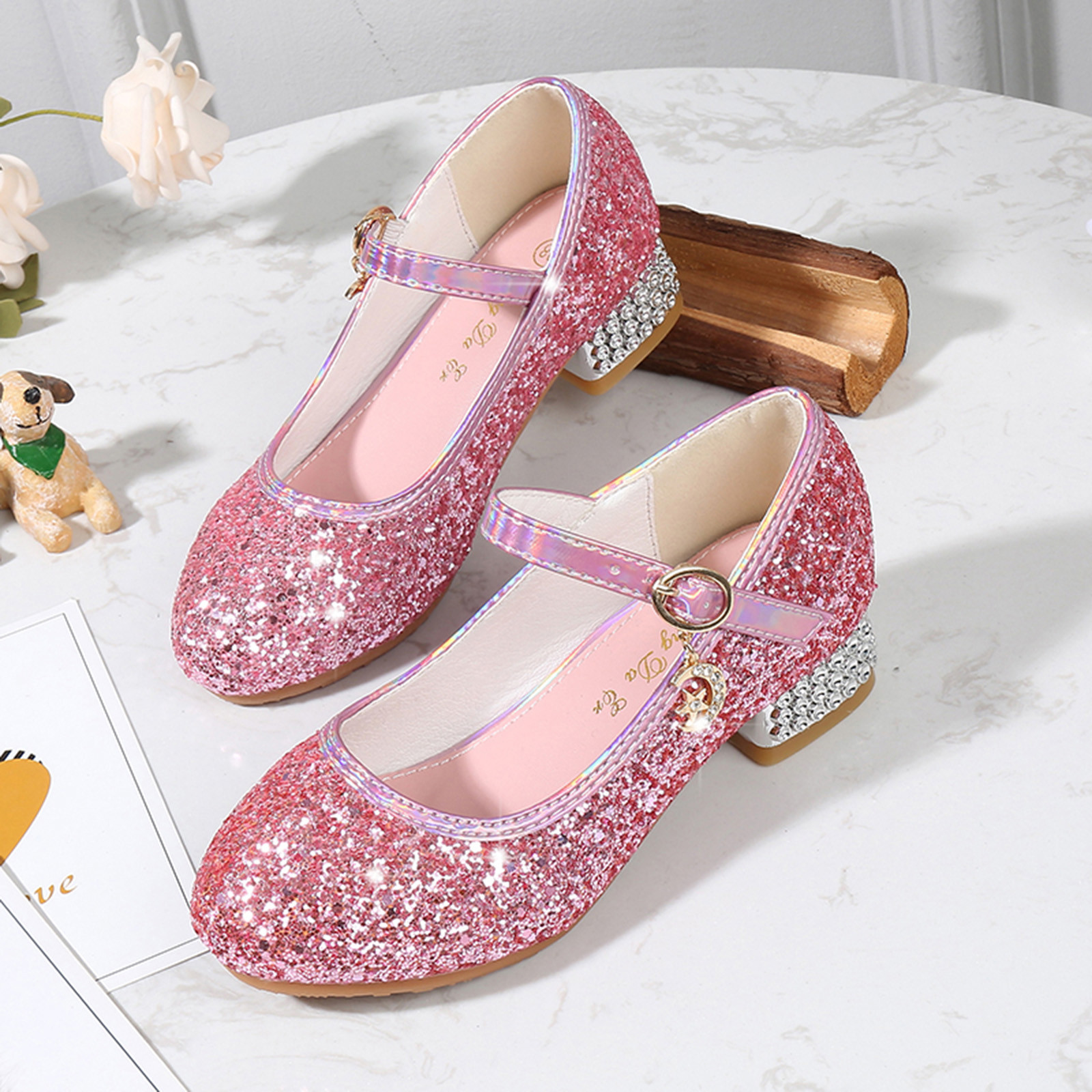 XINSHIDE Shoes Toddler Little Kid Girls Pumps Glitter Sequins Princess Low Heels Party Dance Shoes Rhinestone Sandals Baby Casual Shoes - image 2 of 4